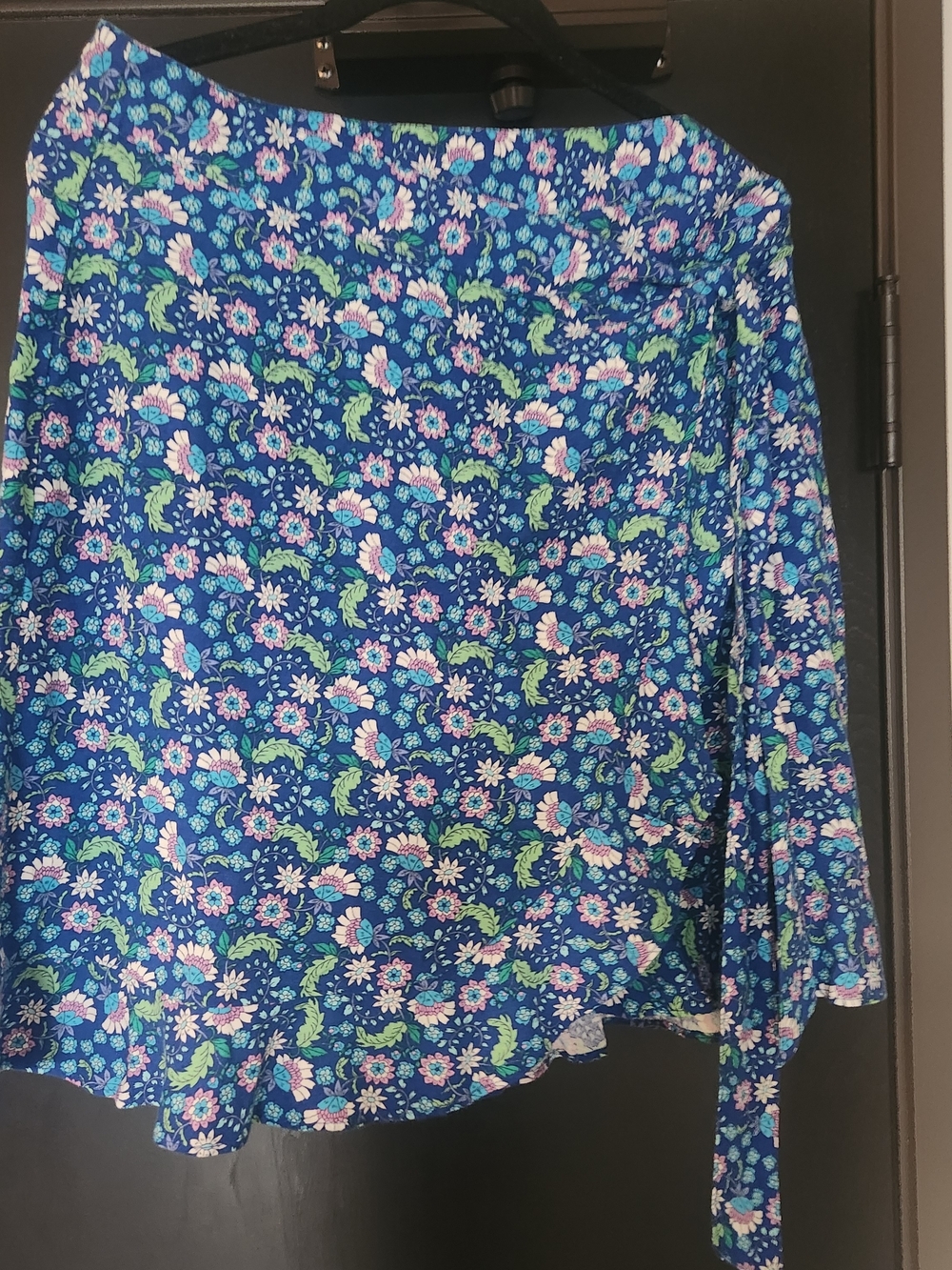 LOFT Blue Floral Circle Skirt with Pink & Green Print